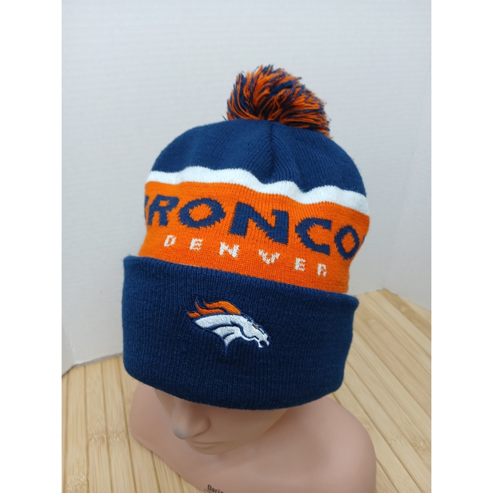 FOCO Denver Broncos NFL Knit Beanie Pom Pom Hat Navy Orange Cuffed Stocking Cap